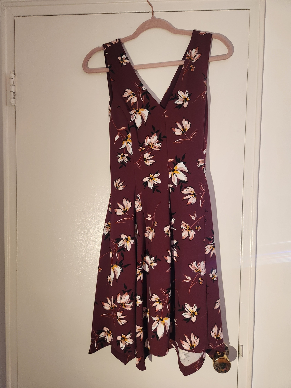 Kensie Burgundy Floral V-Neck Midi Dress